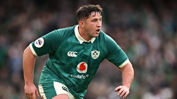 8 November 2025; Thomas Clarkson of Ireland during the Quilter Nations Series 2025 match between Ireland and Japan at the Aviva Stadium in Dublin. Photo by Seb Daly/Sportsfile