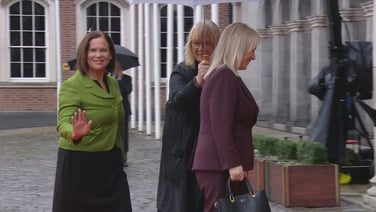 Mary Lou McDonald and Michelle O'Neill arrive at Dublin Castle