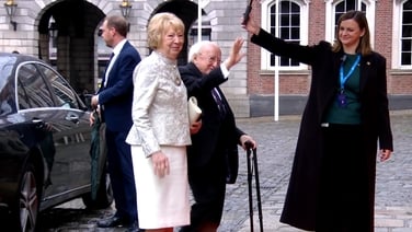 Former president Michael D Higgins arrives at Catherine Connolly's inauguration