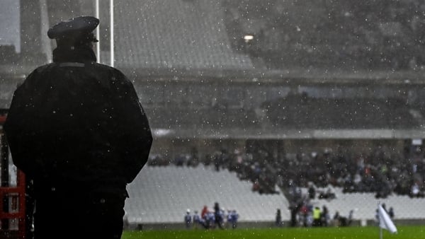 16 October 2022; A member of An Garda Síochána inspects the pitch before the Cork County Senior Club Hurling Championship Final match between Blackrock and St Finbarr's at Páirc Ui Chaoimh in Cork. Photo by Eóin Noonan/Sportsfile