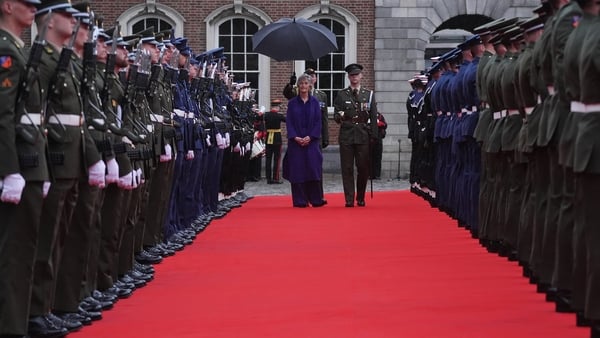 President Catherine Connolly reviews members of the Defence Forces