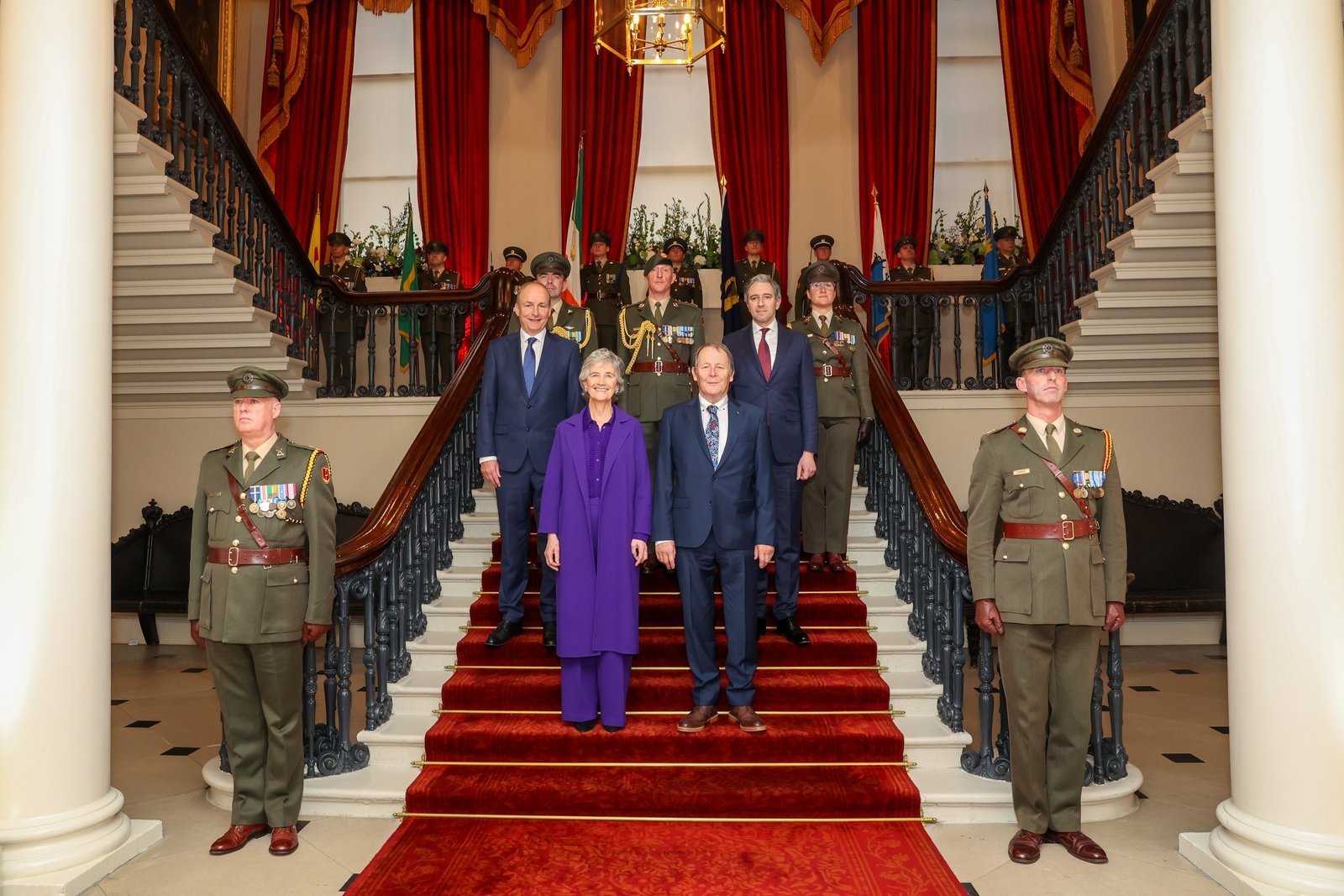 Army guards with the President, her husband, the Taoiseach and Tánaiste