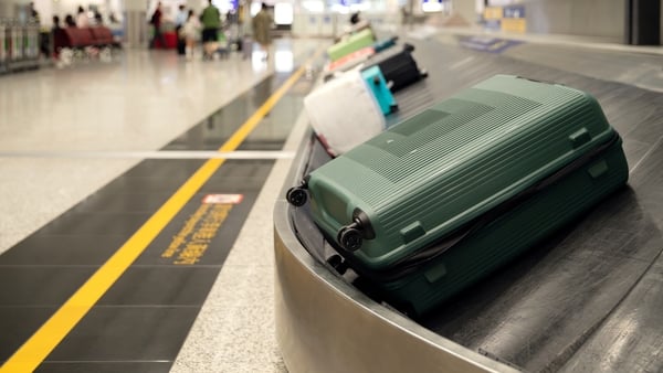 Luggage on an airport conveyor belt