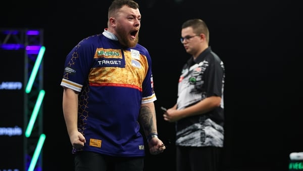 Josh Rock (left) pictured at the 2025 Mr Vegas Grand Slam of Darts at the Aldersley Leisure Centre, Wolverhampton.