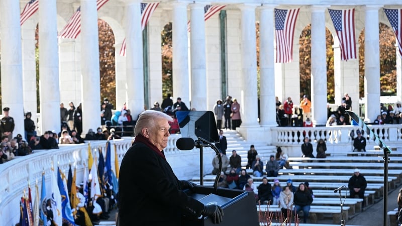 US President Donald Trump spoke during a Veterans Day ceremony at Arlington National Cemetery in Virginia