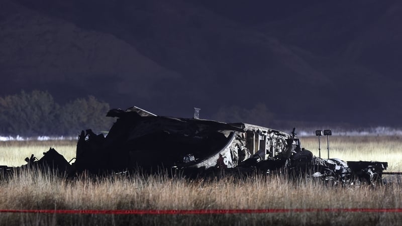 Wreckage is seen at the crash site of the Turkish C-130 military cargo plane