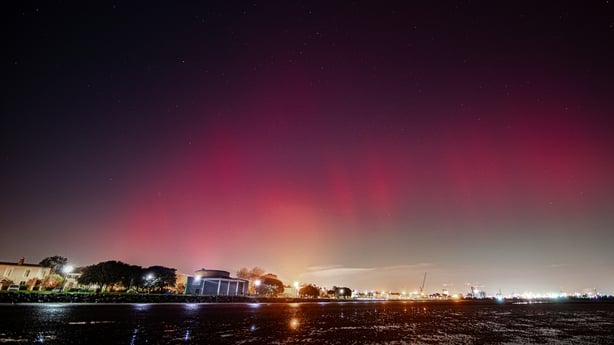 A view of the Northern Lights over Sandymount Strand