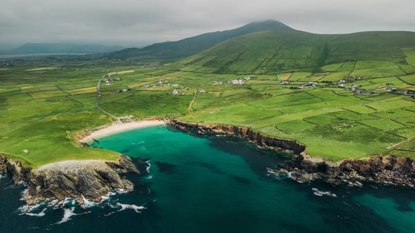 Scenic aerial view of Dingle peninsula seaside in Ireland in summer