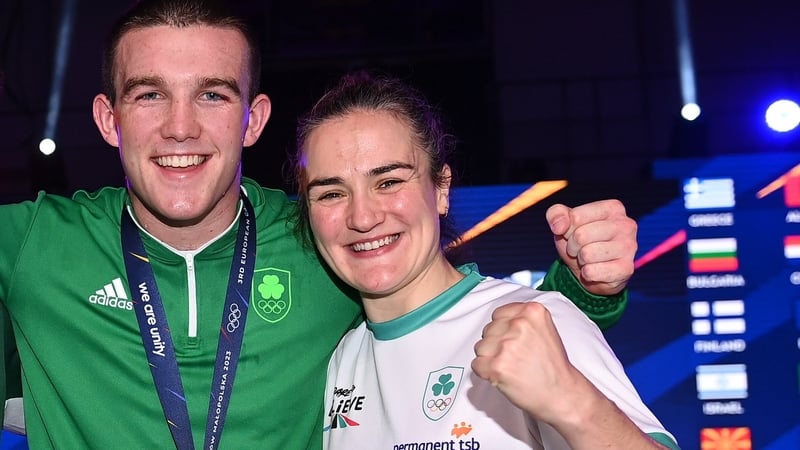 Jack Marley pictured with Kellie Harrington after they won silver and gold respectively at the 2023 European Games