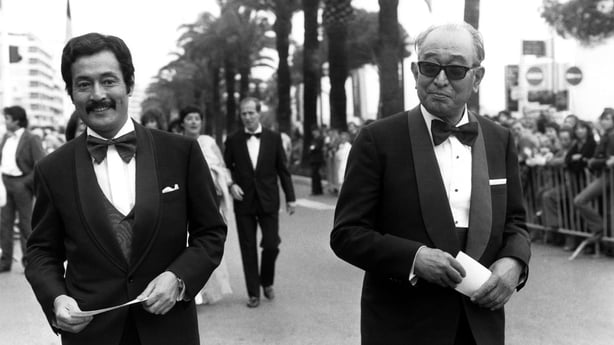 (L-R) Tatsuya Nakadai and Akira Kurosawa at the Cannes Film Festival in May 1980