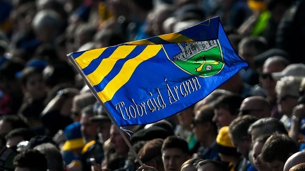 9 March 2025; A Tipperary flag during the Allianz Hurling League Division 1A match between Kilkenny and Tipperary at UPMC Nowlan Park in Kilkenny. Photo by Stephen McCarthy/Sportsfile