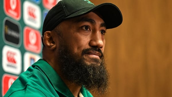 11 November 2025; Bundee Aki during an Ireland Rugby media conference at the Sport Ireland Conference Centre at the Sport Ireland Campus in Dublin. Photo by David Fitzgerald/Sportsfile
