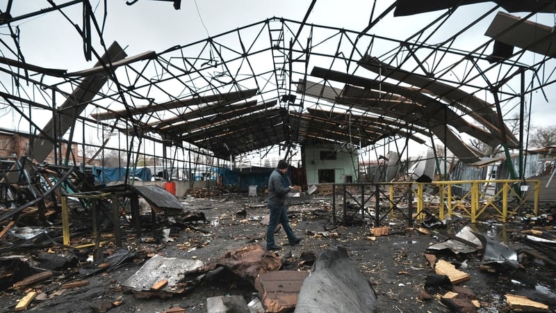 The aftermath of a Russian drone strike in Kharkiv, Ukraine