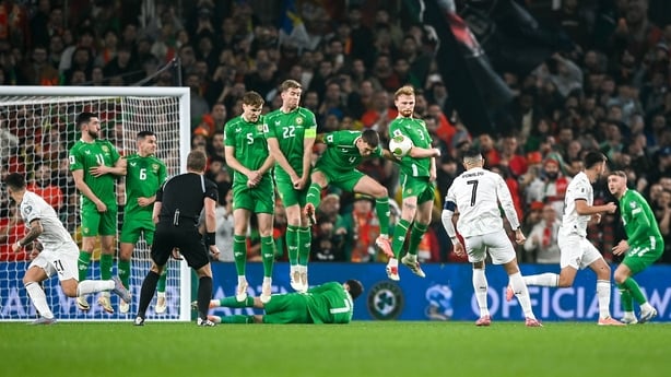 Dublin , Ireland - 13 November 2025; Cristiano Ronaldo of Portugal takes a free kick defended by Dara O'Shea of Republic of Ireland during the FIFA World Cup 2026 Group F Qualifier match between Republic of Ireland and Portugal at the Aviva Stadium in Dublin. (Photo By Stephen McCarthy/Sportsfile vi