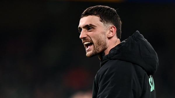 13 November 2025; Troy Parrott of Republic of Ireland celebrates after the FIFA World Cup 2026 Group F Qualifier match between Republic of Ireland and Portugal at the Aviva Stadium in Dublin. Photo by Ben McShane/Sportsfile