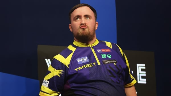 Luke Littler reacts after beating Luke Humphries in the Final match on day seven of the Boyle Sports World Grand Prix at Mattioli Arena on October 12, 2025 in Leicester, England.