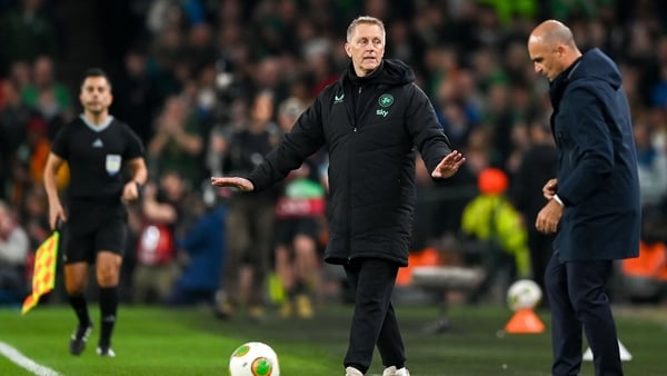 13 November 2025; Republic of Ireland head coach Heimir Hallgrimsson, left, and Portugal head coach Roberto Martínez during the FIFA World Cup 2026 Group F Qualifier match between Republic of Ireland and Portugal at the Aviva Stadium in Dublin. Photo by S