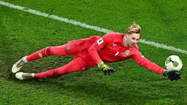 13 November 2025; Republic of Ireland goalkeeper Caoimhin Kelleher makes a save during the FIFA World Cup 2026 Group F Qualifier match between Republic of Ireland and Portugal at the Aviva Stadium in Dublin. Photo by Piaras Ó Mídheach/Sportsfile
