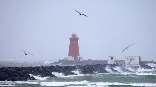 Winds and waves get higher this morning at Poolbeg Lighthouse in Dublin