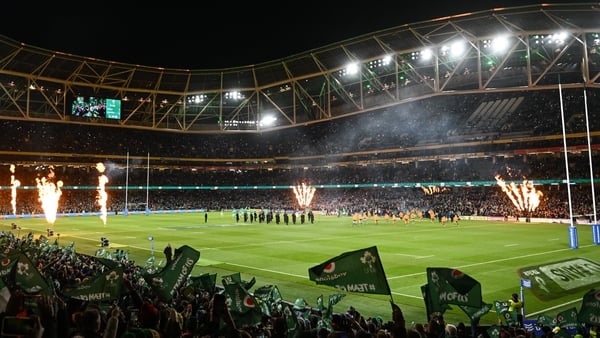 19 November 2022; A general view inside the stadium as the players and officials walk out before the Bank of Ireland Nations Series match between Ireland and Australia at the Aviva Stadium in Dublin. Photo by Harry Murphy/Sportsfile