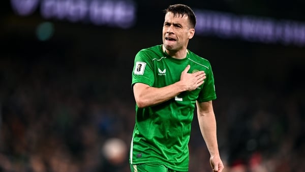 13 November 2025; Seamus Coleman of Republic of Ireland celebrates after the FIFA World Cup 2026 Group F Qualifier match between Republic of Ireland and Portugal at the Aviva Stadium in Dublin. Photo by Ben McShane/Sportsfile