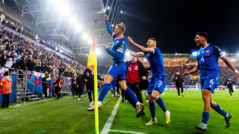 Slovakia's Tomas Bobcek celebrates scoring the only goal of the game on his debut