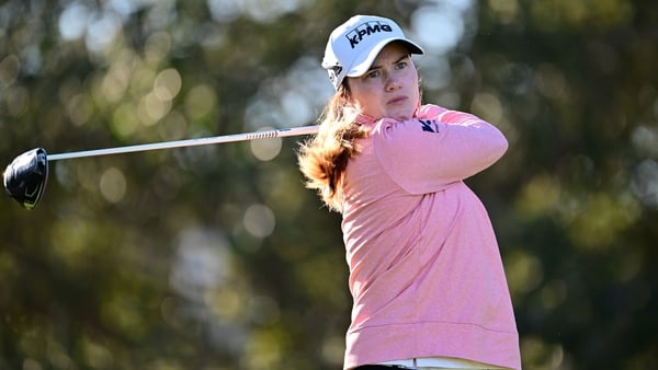 Leona Maguire of Ireland plays her shot from the fifth tee during the first round of The ANNIKA driven by Gainbridge at Pelican 2025 at Pelican Golf Club on November 13, 2025 in Belleair, Florida.