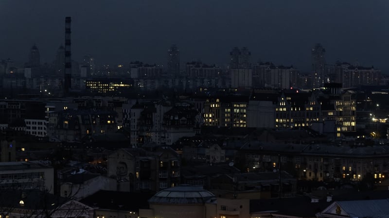 Buildings and streets in Kyiv this week without lights during massive power outages caused by recent Russian attacks on Ukraine's energy infrastructure