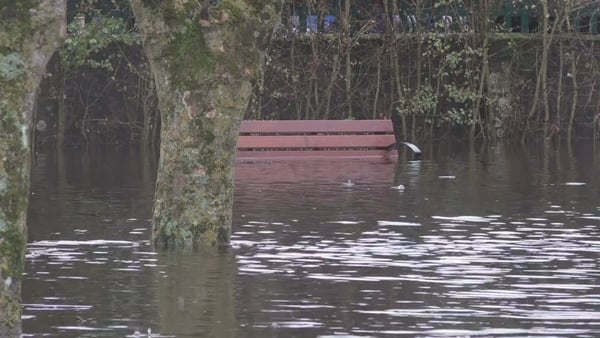 A bench is submerged amid flooding in Co Laois