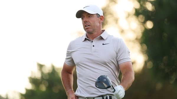 DUBAI, UNITED ARAB EMIRATES - NOVEMBER 15: Rory McIlroy of Northern Ireland leaves the 18th tee on day three of the DP World Tour Championship 2025 at Jumeirah Golf Estates on November 15, 2025 in Dubai, United Arab Emirates. (Photo by Richard Heathcote/G