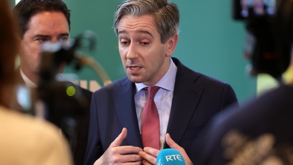 Tánaiste Simon Harris speaking to the media about nine-year-old Harvey Morrison