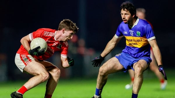 15 November 2025; Sean Moore of Athy in action against David Larkin of Summerhill during the AIB Leinster GAA Football Senior Club Championship quarter-final match between Athy and Summerhill at Cedral St Conleth's Park in Newbridge, Kildare. Photo by Tho