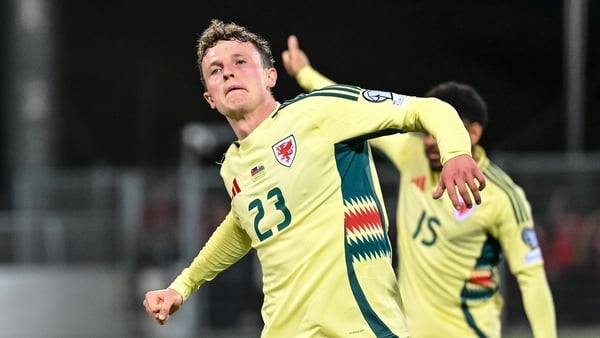 Nathan Broahead of Wales gestures during the FIFA World Cup 2026 qualifier match between Liechtenstein and Wales at Rheinpark Stadion on November 15, 2025 in Vaduz, Liechtenstein.