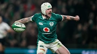 Hansen reacts to his try hat-trick heroics