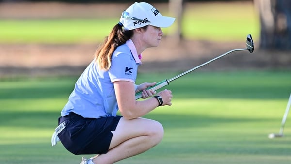 Leona Maguire of Ireland lines up a putt on the eighth green during the second round of The ANNIKA driven by Gainbridge at Pelican 2025 at Pelican Golf Club on November 14, 2025 in Belleair, Florida.