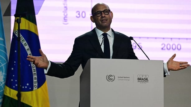 UN Framework Convention on Climate Change Executive Secretary Simon Stiell delivers a speech during the COP30 UN Climate Change Conference opening ceremony in Belem