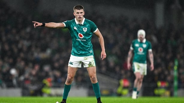 15 November 2025; Sam Prendergast of Ireland during the Quilter Nations Series 2025 match between Ireland and Australia at the Aviva Stadium in Dublin. Photo by Seb Daly/Sportsfile