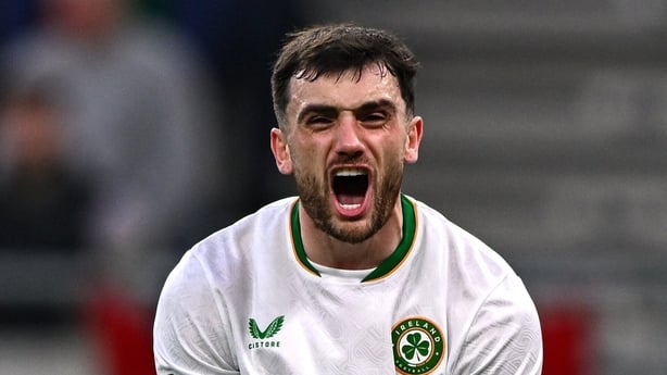 16 November 2025; Troy Parrott of Republic of Ireland reacts during the FIFA World Cup 2026 Group F Qualifier match between Hungary and Republic of Ireland at Puskás Aréna in Budapest, Hungary. Photo by Ben McShane/Sportsfile
