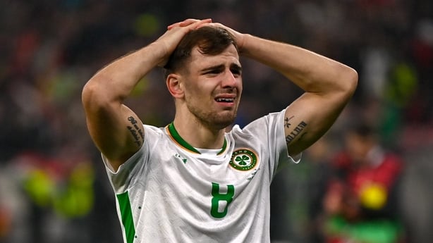 Jayson Molumby of Republic of Ireland reacts after the FIFA World Cup 2026 Group F Qualifier match between Hungary and Republic of Ireland at Puskás Aréna in Budapest, Hungary.