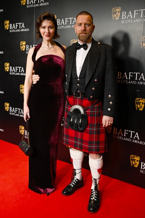 Mary Elizabeth Winstead and Ewan McGregor attend the 2025 BAFTA Scotland Awards held at DoubleTree by Hilton Glasgow Central on 16 November, 2025 in Glasgow