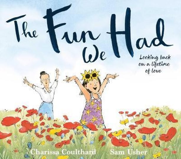 Book Cover with two people running through a flowery meadow and text The Fun we had