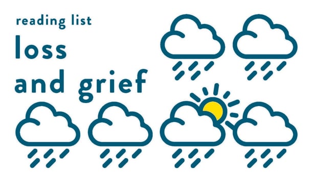 A booklet cover with rainclouds and the text Loss and Grief