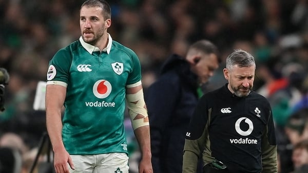 15 November 2025; Stuart McCloskey of Ireland leaves the field with an injury during the Quilter Nations Series 2025 match between Ireland and Australia at the Aviva Stadium in Dublin. Photo by David Fitzgerald/Sportsfile