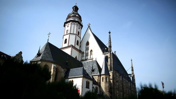 The exterior of St Thomas' Church, a Lutheran church in Leipzig, eastern Germany 