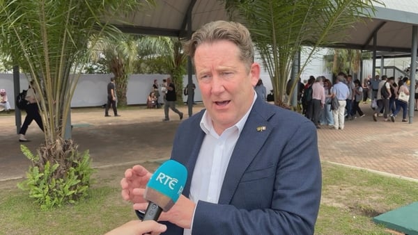 Minister for Climate Darragh O'Brien speaking to RTÉ News in Brazil