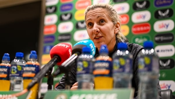 Head coach Carla Ward speaks to the media during a Republic of Ireland women squad announcement at the FAI Headquarters in Abbotstown, Dublin.