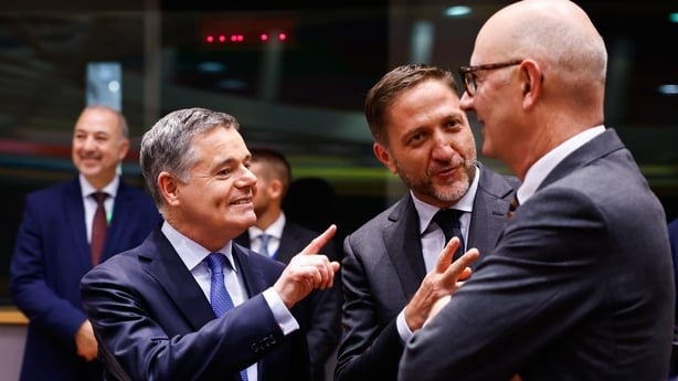 Paschal Donohoe, president of Eurogroup with Klemen Bostjancic, Slovenia's finance minister and Roland Lescure, France's finance minister