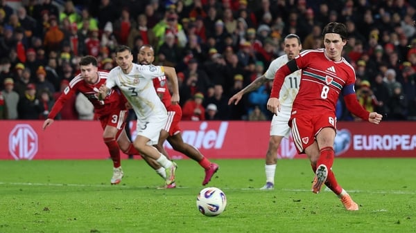 CARDIFF, WALES - NOVEMBER 18: Harry Wilson of Wales scores his team's sixth goal and his hat-trick goal from the penalty spot during the FIFA World Cup 2026 qualifier match between Wales and North Macedonia at Cardiff City Stadium on November 18, 2025 in