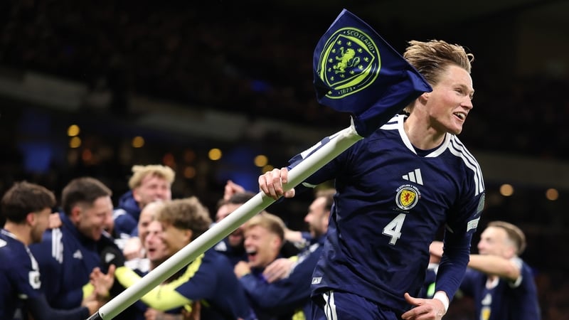 Scott McTominay celebrates Scotland's fourth goal against Denmark