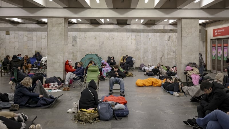 People taking shelter in the underground during a Russian drone attach Kyiv last week